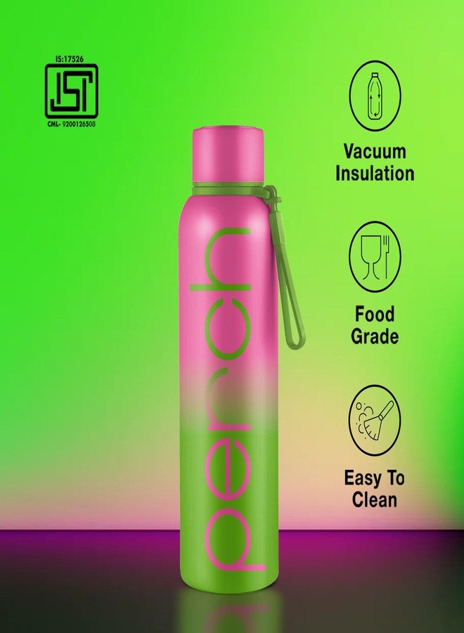 Perch Zion Hot and Cold Steel Water Bottle 720 ml, ISI Certified, Vacuum Insulated | for School, Gym, Office, Home | Leak Proof, BPA-Free | Flask for Kids, Men and Women | Neon Green & Pink - Image 2